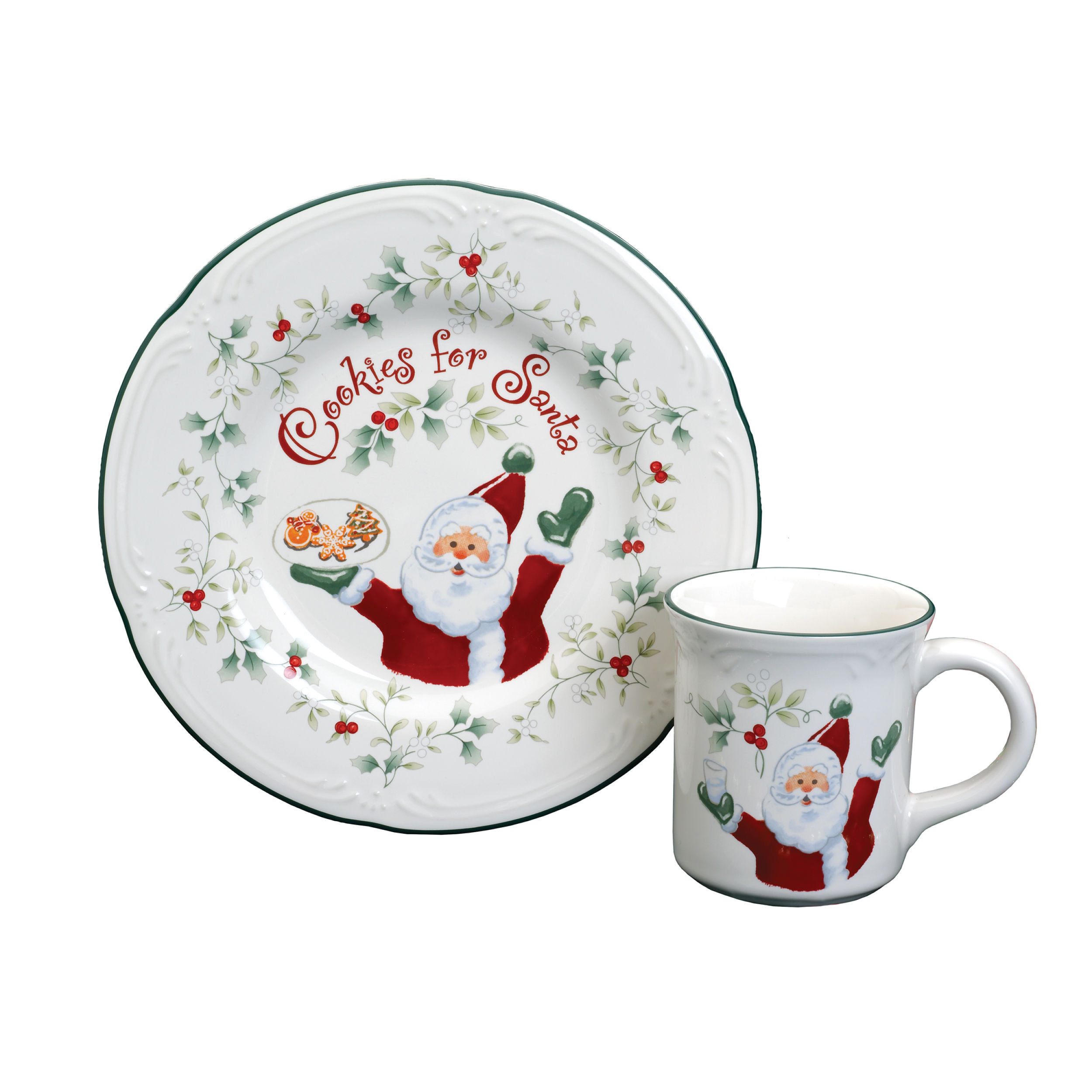 Pfaltzgraff Winterberry 2 Piece Cookies for Santa Plate and Mug Gift Set Reviews Wayfair